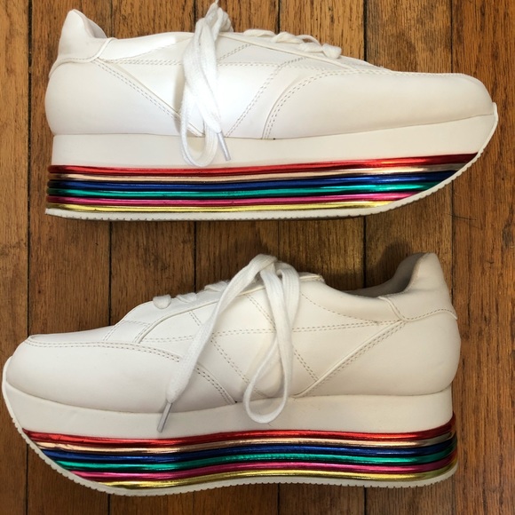 white rainbow platform sneakers